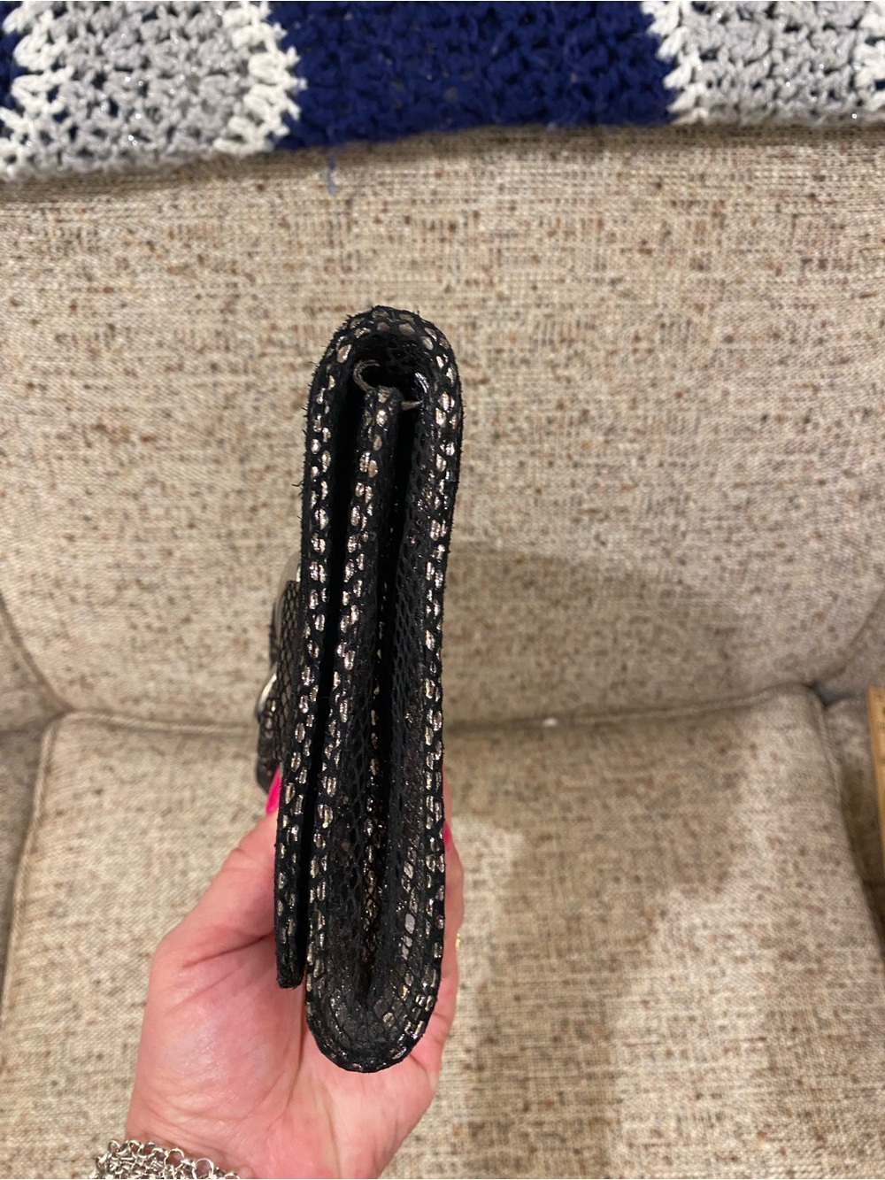 Vintage Brand New MK Black Metallic Snakeskin-Effect Clutch with Silver Buckle - Picture 4 of 16